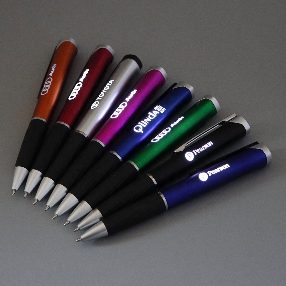 customized Led Laser Light up Ball ballpoint Pen with custom light logo engraved