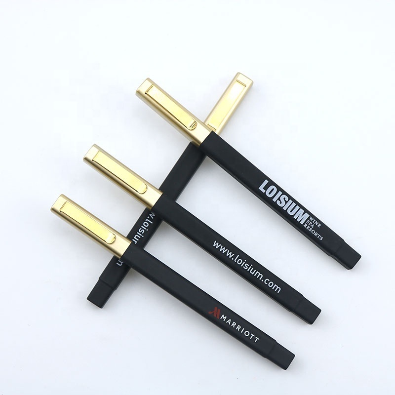 High quality custom logo gold clip rubber square hotel ball pen