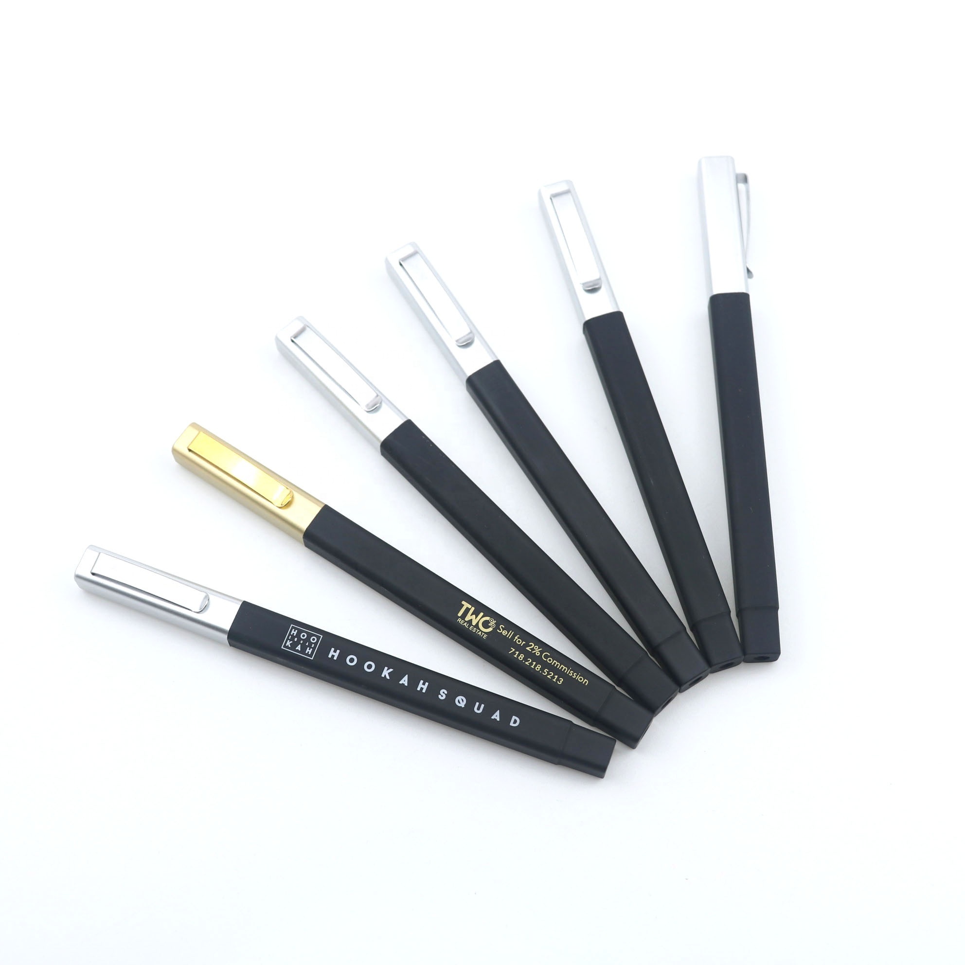 High quality custom logo gold clip rubber square hotel ball pen