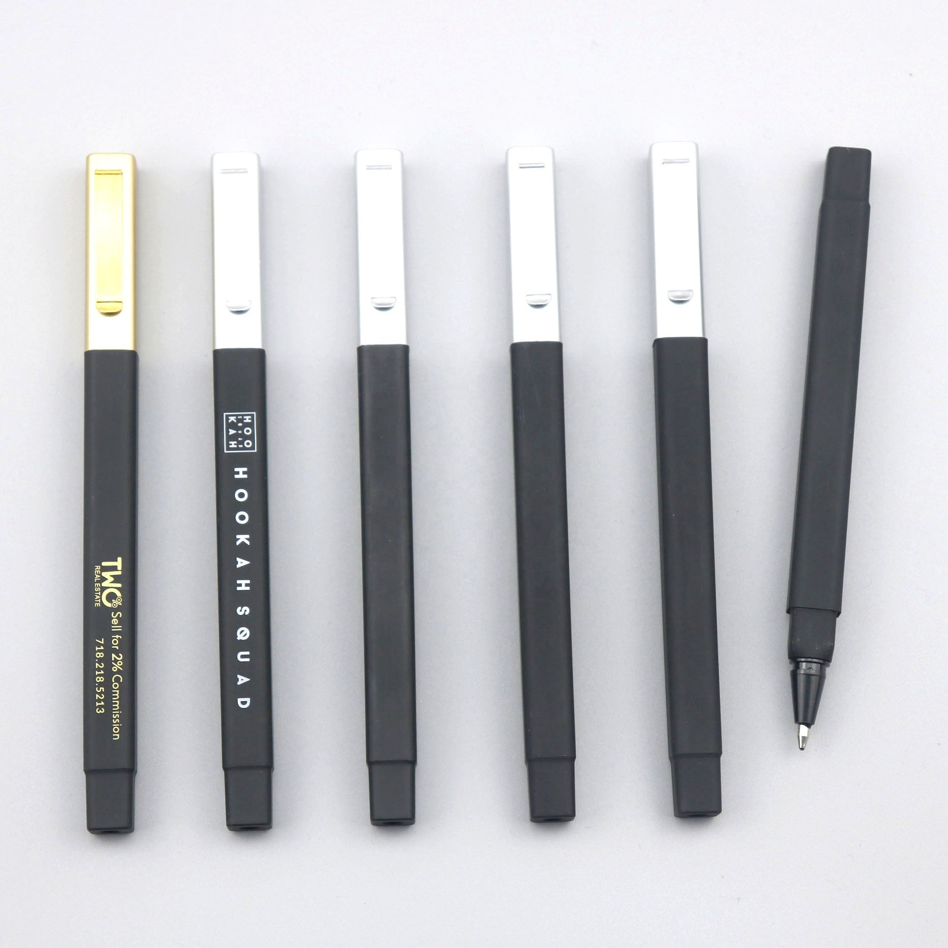 High quality custom logo gold clip rubber square hotel ball pen