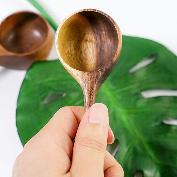 Custom Logo Eco-Friendly Small round Bamboo Tea Spoon Wooden Measuring Coffee Cupping Scoop Stocked Kitchen Tool for Giveaways