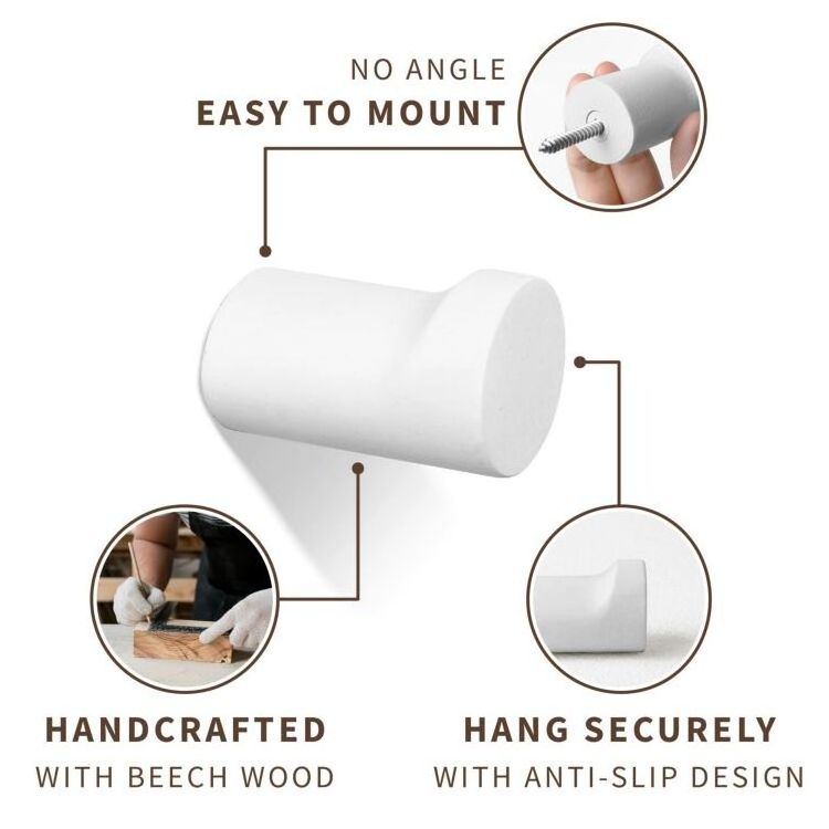 Hot Selling High Quality Professional Home Decor White Wood Screw Wall Mounted Coat Hooks For Living Room