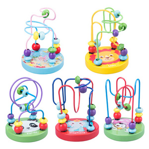 Baby Montessori Educational Math Toy Wooden Mini Circles Bead Wire Maze Roller Coaster Abacus Puzzle Toy Kids Boy Girl