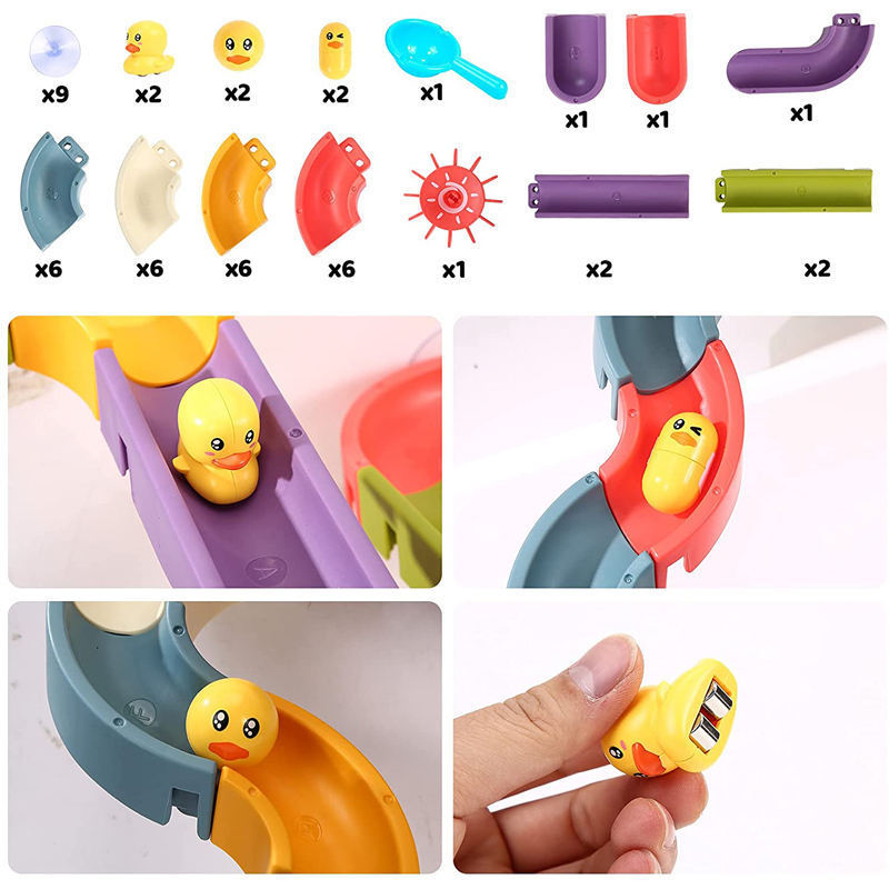 Hot Sale 48 Pcs children's water play duck bathroom duck bath toys baby assembled track slide puzzle game