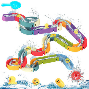 Hot Sale 48 Pcs children's water play duck bathroom duck bath toys baby assembled track slide puzzle game