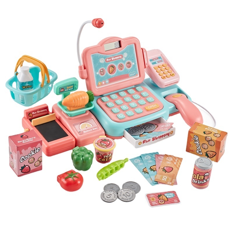 Simulated supermarket cash register set toy Counter Cash Register Pretend Play DIY Cash Register Educational Toys