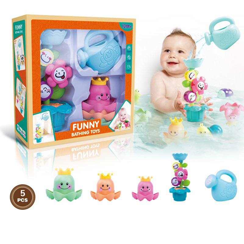 Multifunction interesting water octopus cup combination floating rubber animal bath toy set Funny baby bathing toy