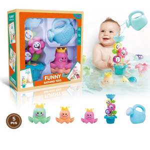 Multifunction interesting water octopus cup combination floating rubber animal bath toy set Funny baby bathing toy