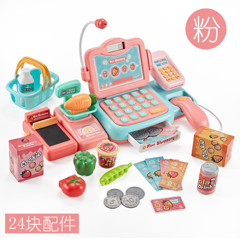 Simulated supermarket cash register set toy Counter Cash Register Pretend Play DIY Cash Register Educational Toys