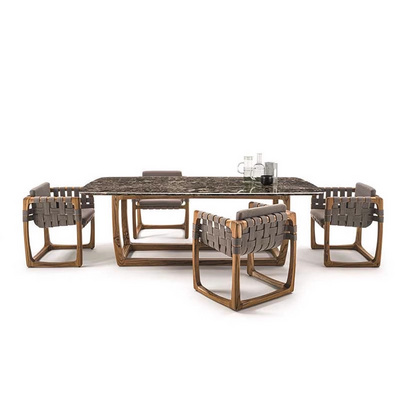 Outdoor rattan garden art table and chair solid wood patio leisure balcony teak terrace dining room combination furniture