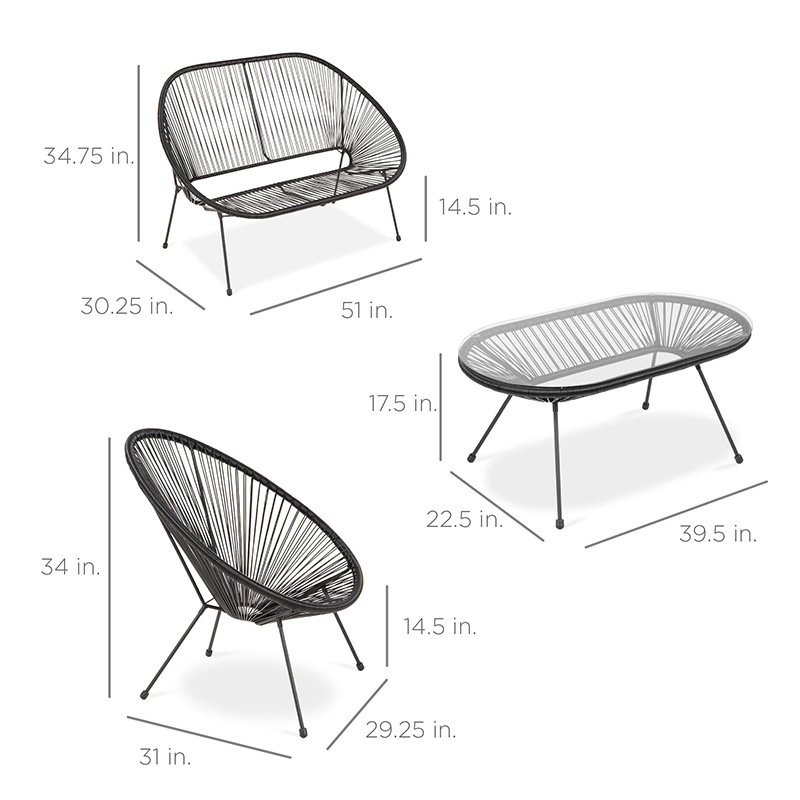 2023 hot sale PE wicker garden chair with tea table outdoor furniture rattan 4 piece set Garden furniture