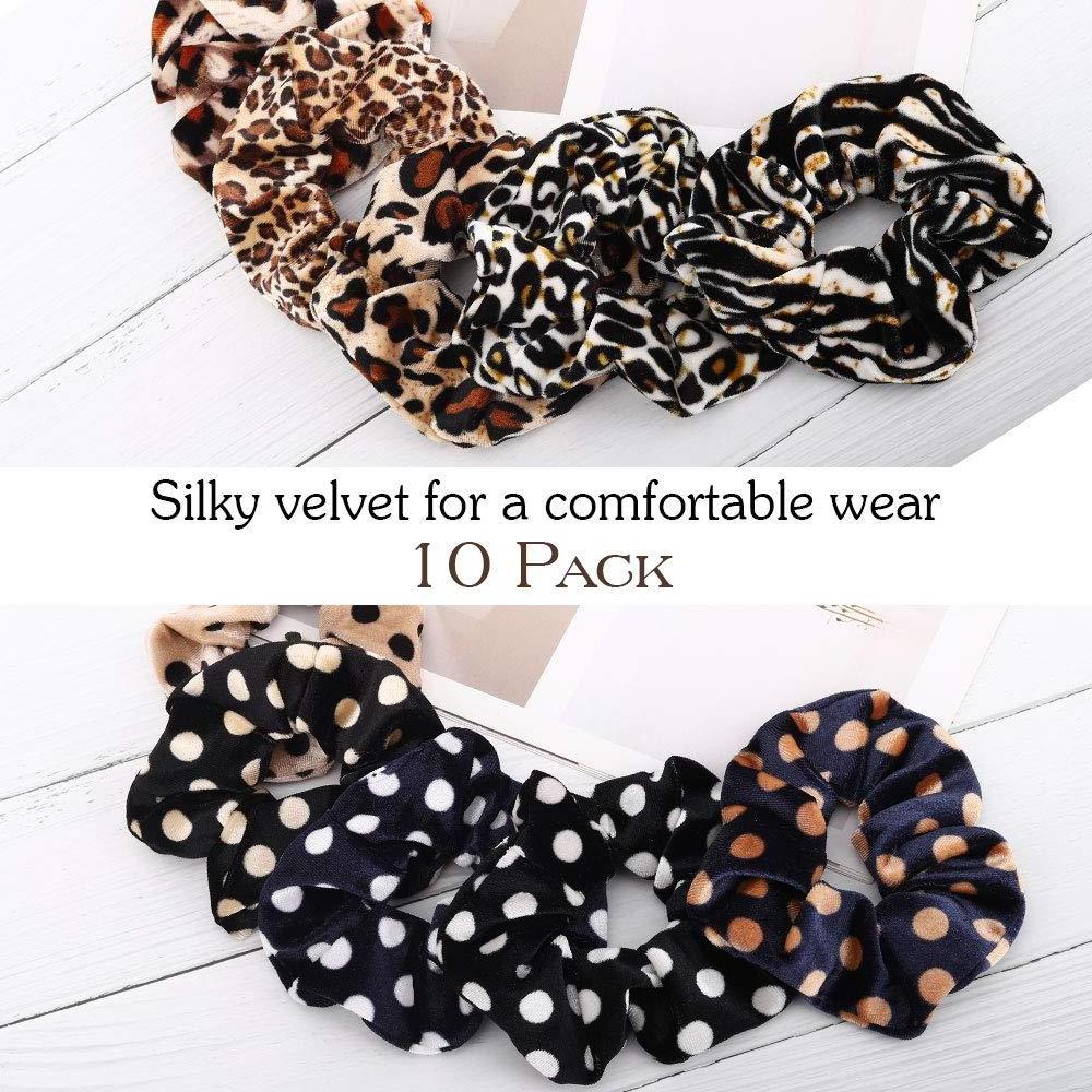 Velvet Animal Print Leopard Grain Elastic Hair Band Hair Scrunchies Hair Ties for Women and Girls