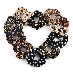 Velvet Animal Print Leopard Grain Elastic Hair Band Hair Scrunchies Hair Ties for Women and Girls