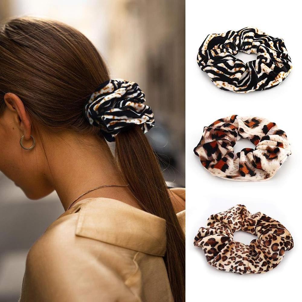 Velvet Animal Print Leopard Grain Elastic Hair Band Hair Scrunchies Hair Ties for Women and Girls