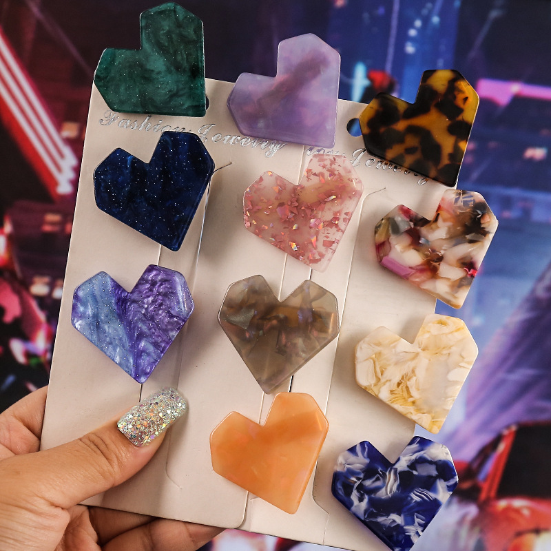 INS Hot Sale Design Customize Color Heart Acetate Hairclips Mini Size 4cm Heart Shape Acrylic Hair Clips For Little Girls Gift