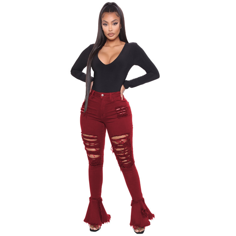 Plus Size Ladies Ripped Washed Horn Street Trendy Skinny Jeans