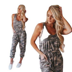 Camouflage Printed Sleeveless Jumpsuit without Necklace