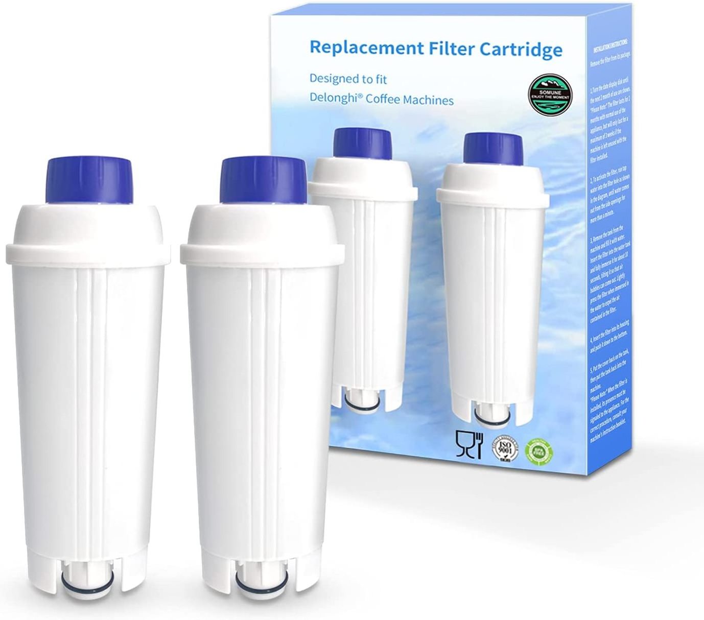 Water Filter for Delonghi DLSC002, Delongie Water Filter Cartridge Active Carbon Fabric Softener, Compatible with Delongie ECAM