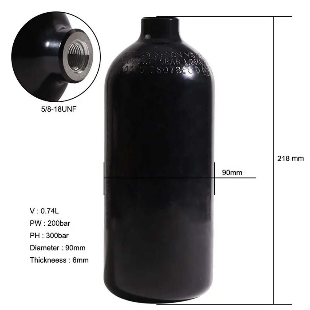 VS High Pressure Soda Cylinder Tank 200bar Aluminum 0.74l 5/8-18unf Small Gas Cylinder With Regulator