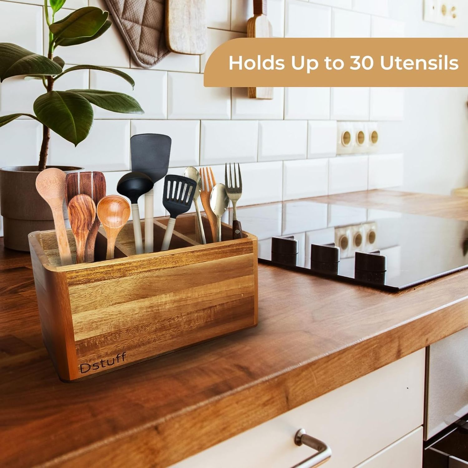 Utensil Holder Tableware Rack Storing Knives Forks Spoons And Napkins Counter Top Wooden Utensil Organizer For Kitchen