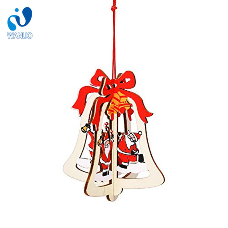 New Year Christmas Ornament Wooden Hanging Pendants Star Xmas Tree Bell Christmas Decorations For Home