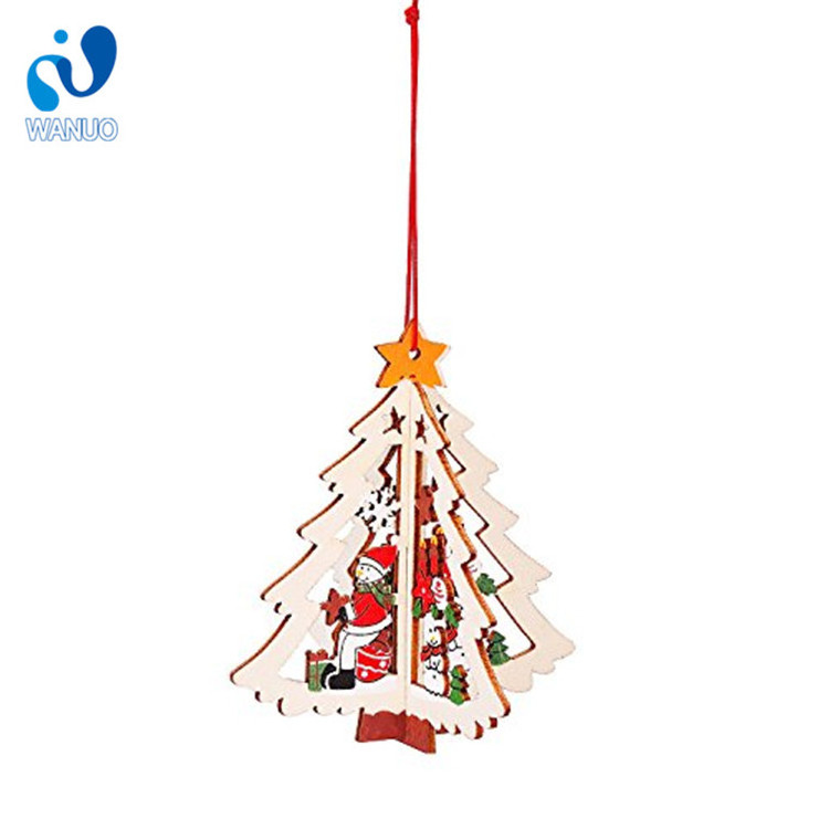 New Year Christmas Ornament Wooden Hanging Pendants Star Xmas Tree Bell Christmas Decorations For Home