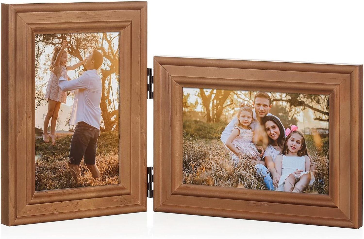 Double Picture Frames Wooden Hinged Folding Photo Frame 2 Opening Folding Family Frames Standing Vertically