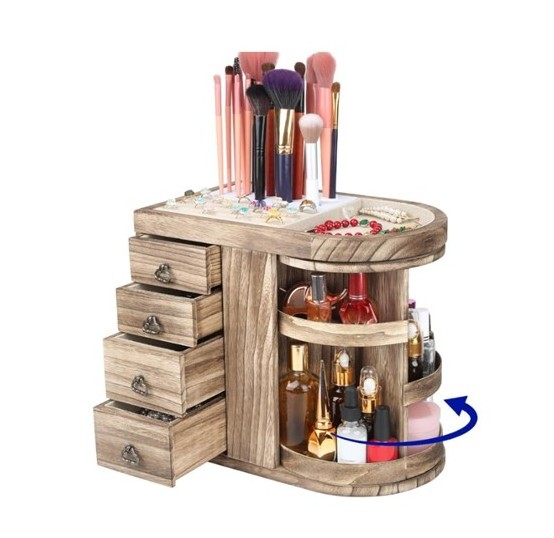 5-Layer Wood Jewelry Organizer 4 Drawers Wooden Jewelry Storage Shelf for Makeup Brush Gift