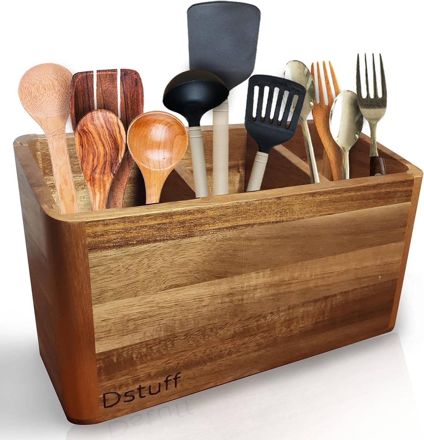 Utensil Holder Tableware Rack Storing Knives Forks Spoons And Napkins Counter Top Wooden Utensil Organizer For Kitchen