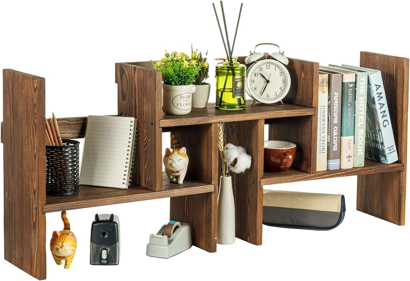 Bamboo Desk Organizer with Drawers, Office Table Top Shelf Desktop ...