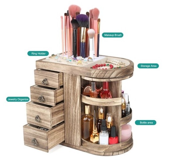 5-Layer Wood Jewelry Organizer 4 Drawers Wooden Jewelry Storage Shelf for Makeup Brush Gift