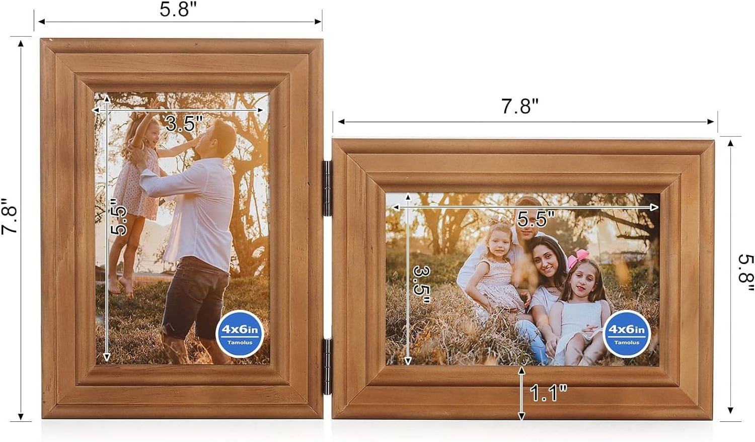 Double Picture Frames Wooden Hinged Folding Photo Frame 2 Opening Folding Family Frames Standing Vertically