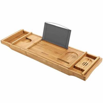 Wanuocraft  Ecofriendly Bamboo Wood Tray Bathtub Caddy Tray Adjustable Bath Shower Caddy