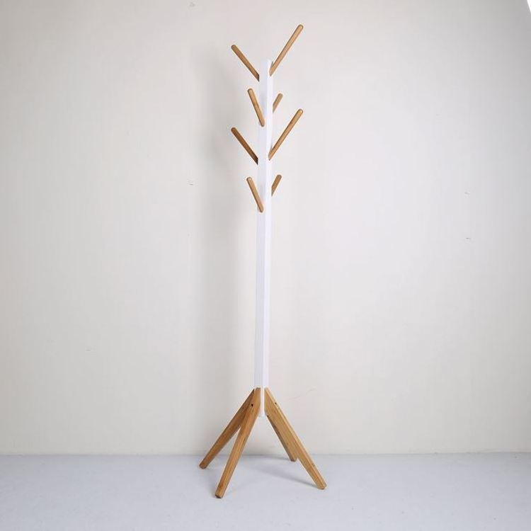 Welland modern white solid bamboo wood hook rack display hall tree for clothes hats and bags coat rack wardrobe