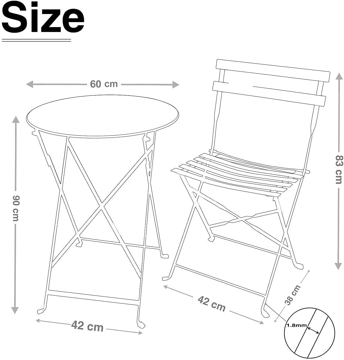 3 Pieces Garden Bistro Set of Table Folding Metal Balcony Conservatory Outdoor Patio Furniture Set