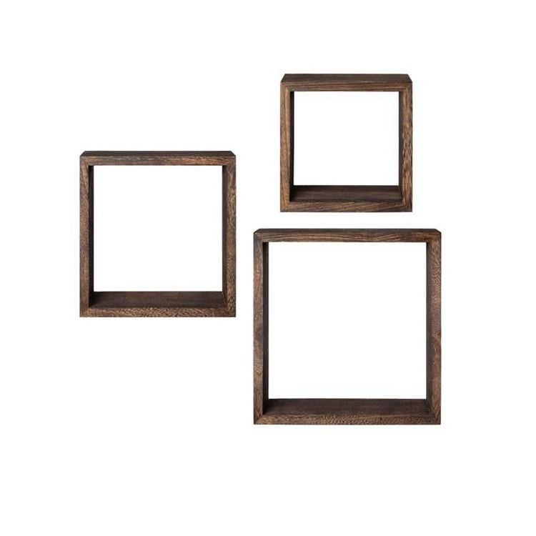 Wall Mounted Cube Display Shelf Square Floating Shelves Rustic wood wall shelf Storage for Shop,Set of 3, Brown