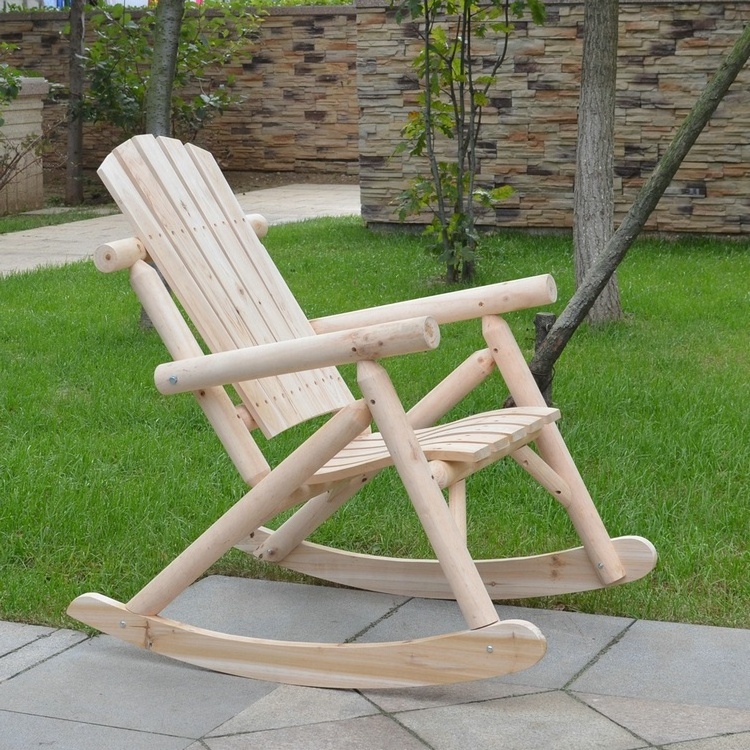 Natural Wooden Rocker Adirondack Lounger Wood Rocking Chairs for Outdoor, Patio