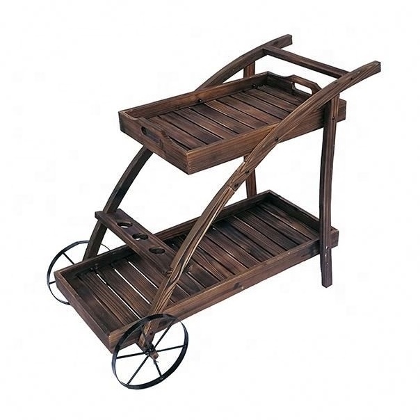 Garden Flower Planter Carts Solid Wood Stain Brown Wagon Planters