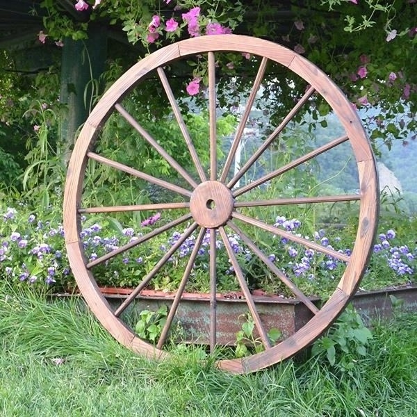 Decorative Wooden Wagon Wheels Flame Burnt Brown 42inch, 36inch, 32inch, 24inch