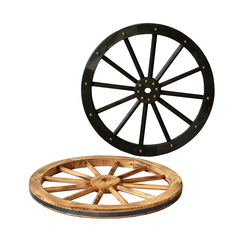 Decorative Wooden Wagon Wheels Flame Burnt Brown 42inch, 36inch, 32inch, 24inch