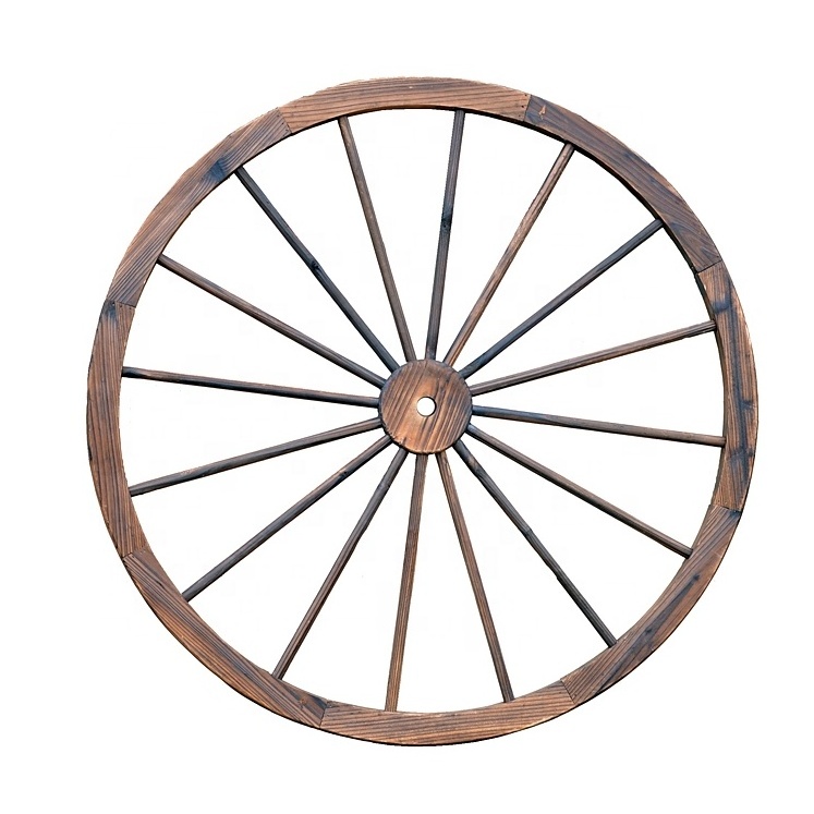 Decorative Wooden Wagon Wheels Flame Burnt Brown 42inch, 36inch, 32inch, 24inch