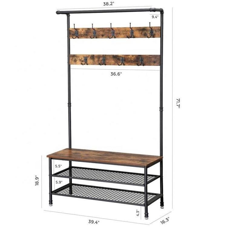 hallway furniture vintage metal and wood clothes rack with shoe rack