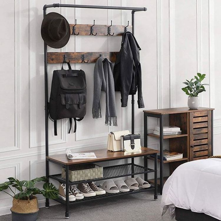 hallway furniture vintage metal and wood clothes rack with shoe rack