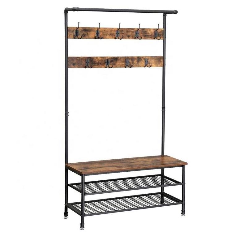 hallway furniture vintage metal and wood clothes rack with shoe rack