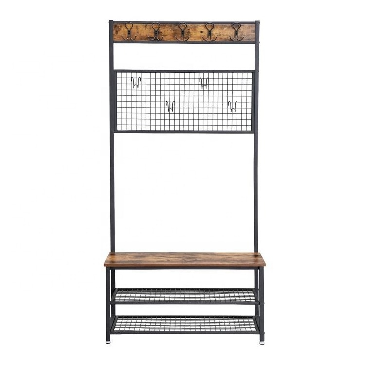 Welland wood antique stand cloth rack/clothing rack industrial/3 tier coat rack with storage bench