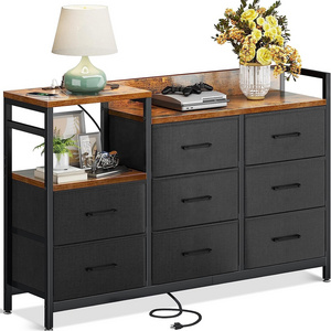 Dresser with Charging Station Chest of Drawers Easy-Pull Fabric Dressers for Closet, Living Room, Hallway