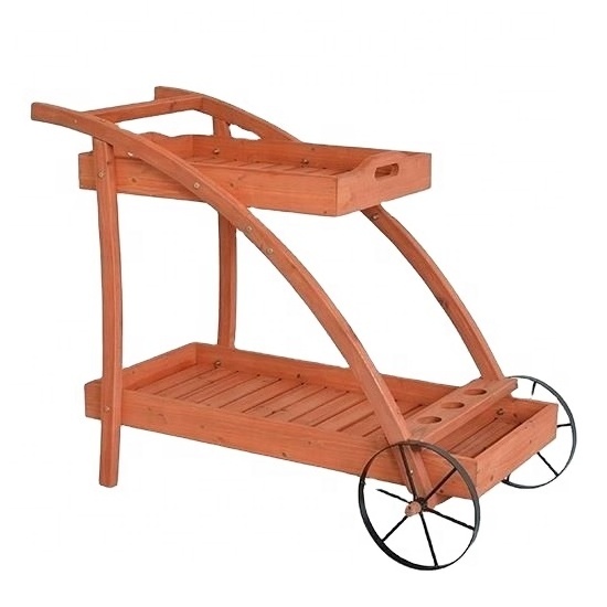 Garden Flower Planter Carts Solid Wood Stain Brown Wagon Planters