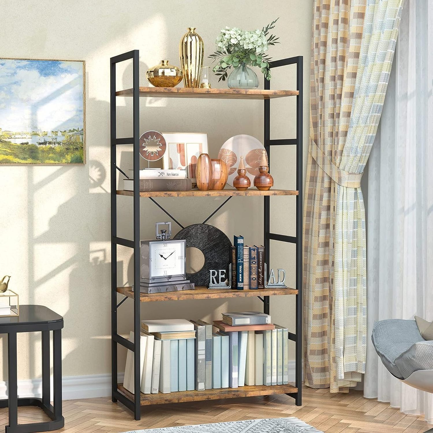 4 Tiers Tall Bookcase Book Shelf Rack Organizer Shelving Unit Free Standing Storage holders racks