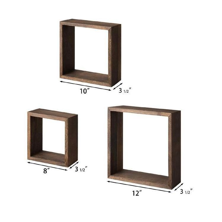 Wall Mounted Cube Display Shelf Square Floating Shelves Rustic wood wall shelf Storage for Shop,Set of 3, Brown