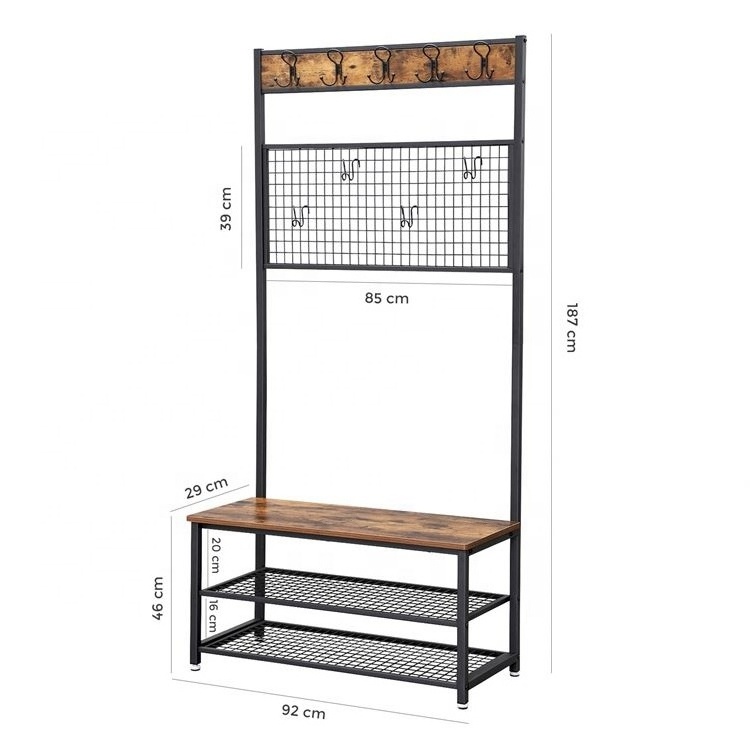 Welland wood antique stand cloth rack/clothing rack industrial/3 tier coat rack with storage bench